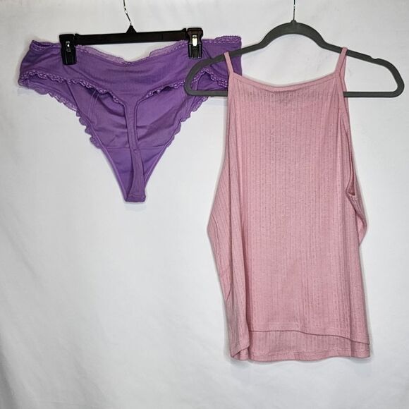 4X 26W Torrid Pink Pointelle High Neck Crop Tank Purple Thong Set Loungewear - Picture 10 of 10